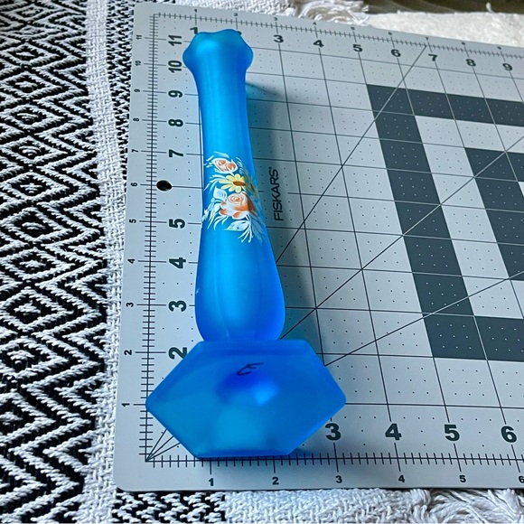 Westmoreland | Vintage | Blue Mist Hand Painted Floral Satin Glass Bud Vase 9.5" - Picture 12 of 13